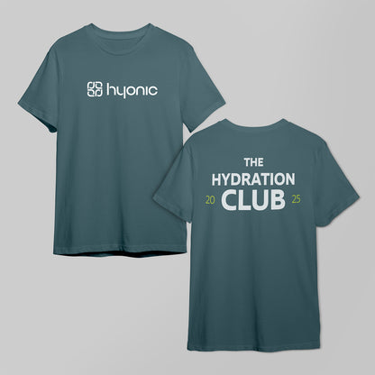 2 hydration club t-shirts showing what the front and back looks like